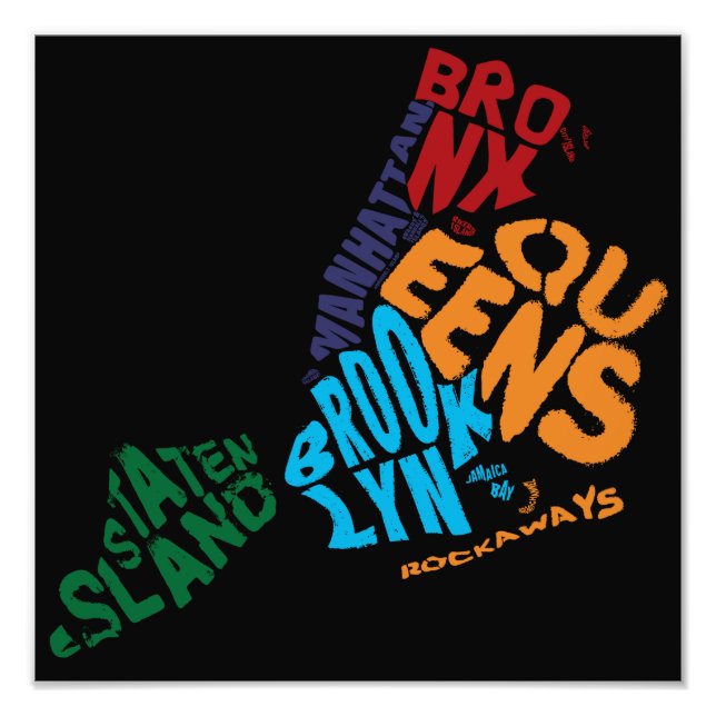 Foto Mapa del caligrama de 5 distritos de Nueva York (Frente)