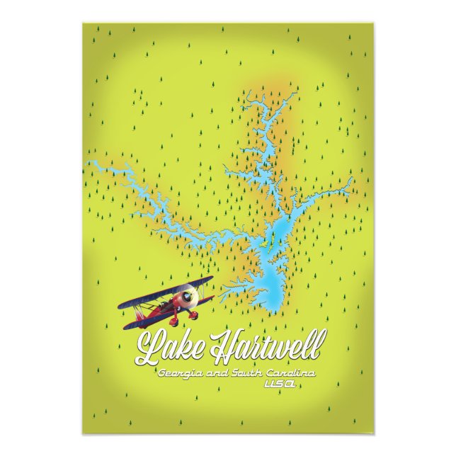 Foto mapa del lago Hartwell Georgia y Carolina del Sur (Frente)