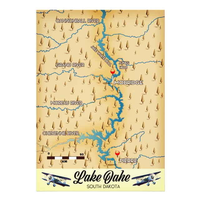 Foto Mapa del Lago Oahe Dakota del Sur (Frente)