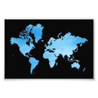 Mapa del mundo azul minimalista arte acuarela