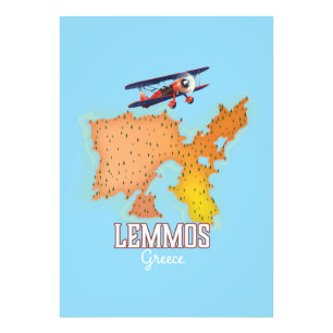 Foto Mapa griego de Lemmos Afiche de viaje ilustrado