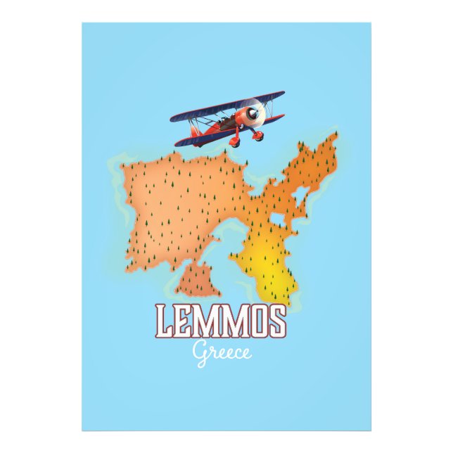 Foto Mapa griego de Lemmos Afiche de viaje ilustrado (Frente)
