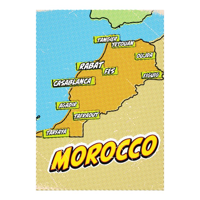 Foto Mapa ilustrado de arte pop de Marruecos (Frente)