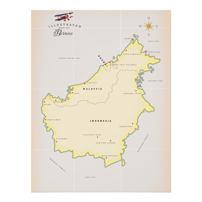 Foto Mapa ilustrado de Borneo (Frente)