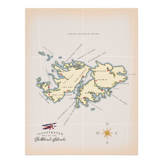 Foto Mapa ilustrado de las Islas Falkland. (Frente)