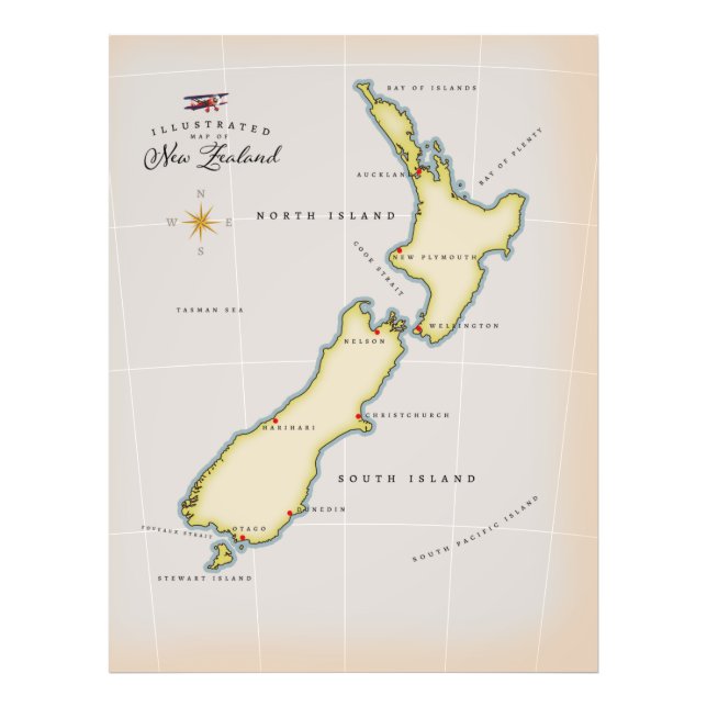 Foto Mapa ilustrado de Nueva Zelanda (Frente)
