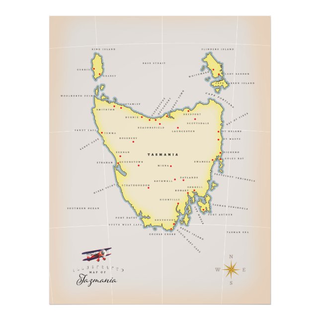 Foto Mapa ilustrado de Tasmania. (Frente)