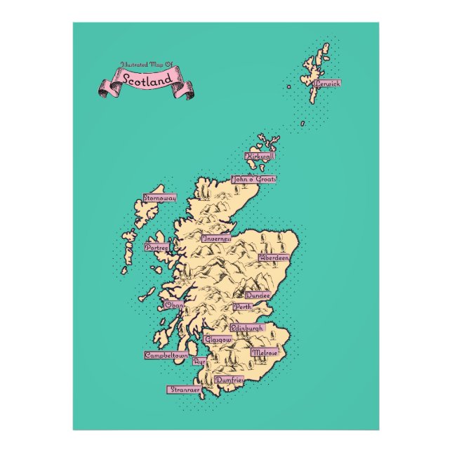 Foto Mapa ilustrado de viajes de Escocia (versión Verde (Frente)
