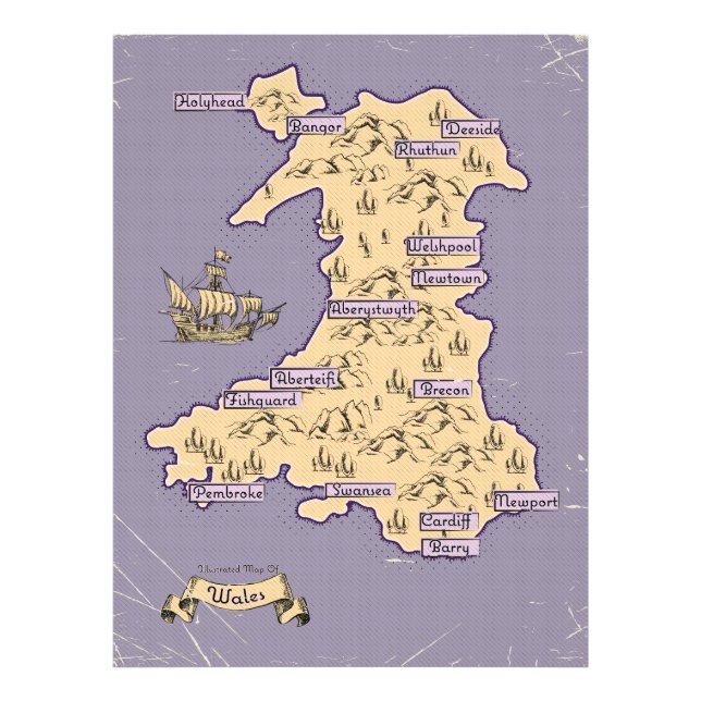 Foto Mapa ilustrado de viajes de Gales (Frente)