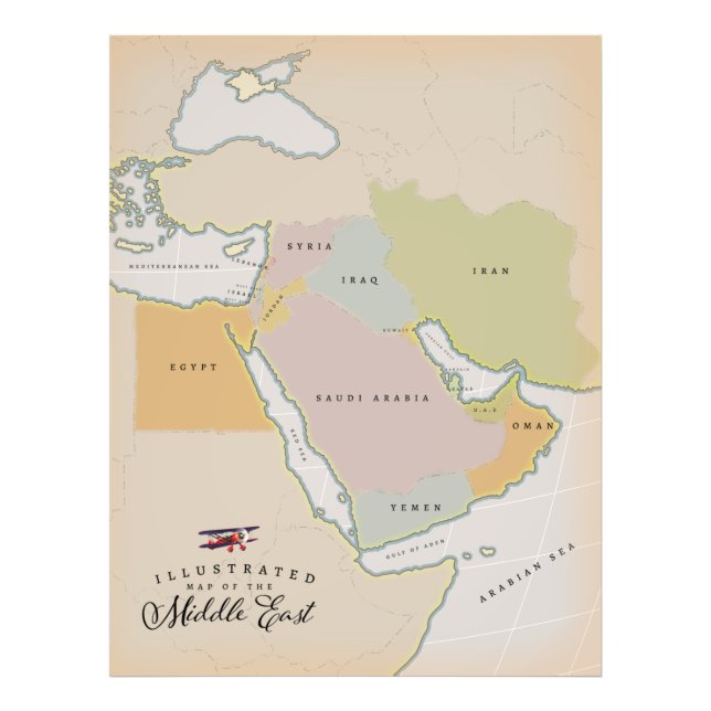 Foto Mapa ilustrado del Medio Oriente. (Frente)