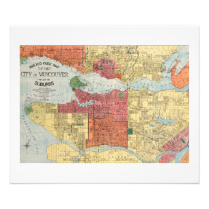 Foto Mapa Retro 1914 Ciudad de Vancouver Columbia Britá