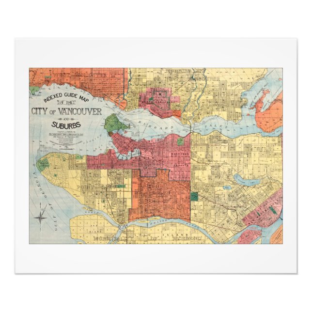 Foto Mapa Retro 1914 Ciudad de Vancouver Columbia Britá (Frente)