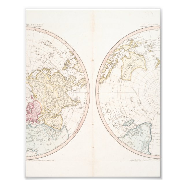 Foto Mapa temprano de 1790 de hemisferios del norte del (Frente)
