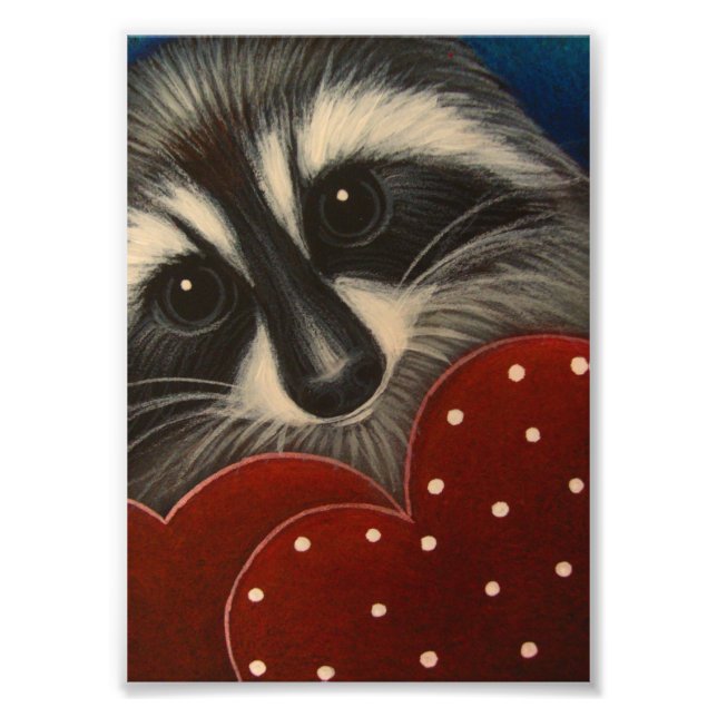 FOTO MAPACHE CON 2 CORAZONES IMPRESIÓN DE 5" X 7" (Frente)