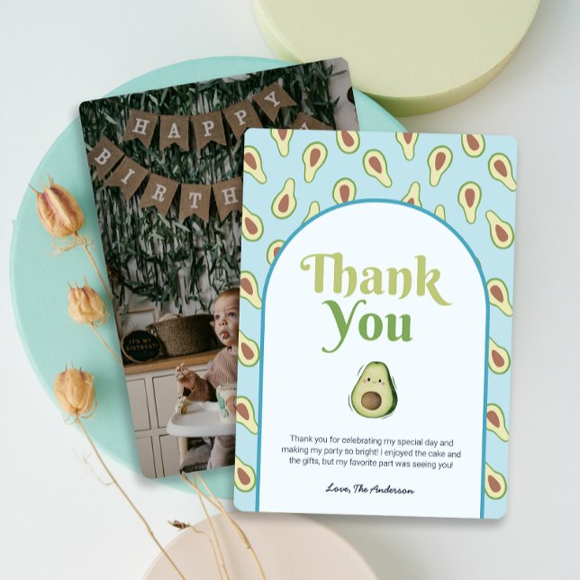 Foto Maravilloso aguacate 1cumpleaños Tarjeta de a (Photo Onederful Avocado 1st Birthday ThankYou Card)