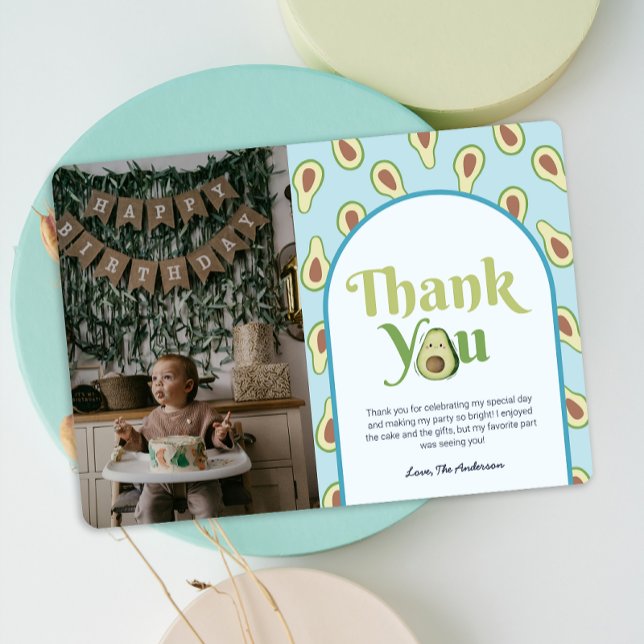 Foto Maravilloso aguacate 1cumpleaños Tarjeta de a (Photo Onederful Avocado 1st Birthday ThankYou Card)
