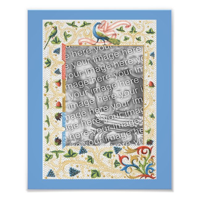 Foto Marco de plantilla de arte de frutas de pavo real (Frente)