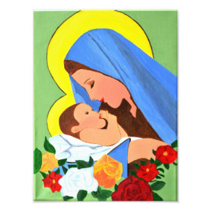 Foto María y un niño Jesús impreso