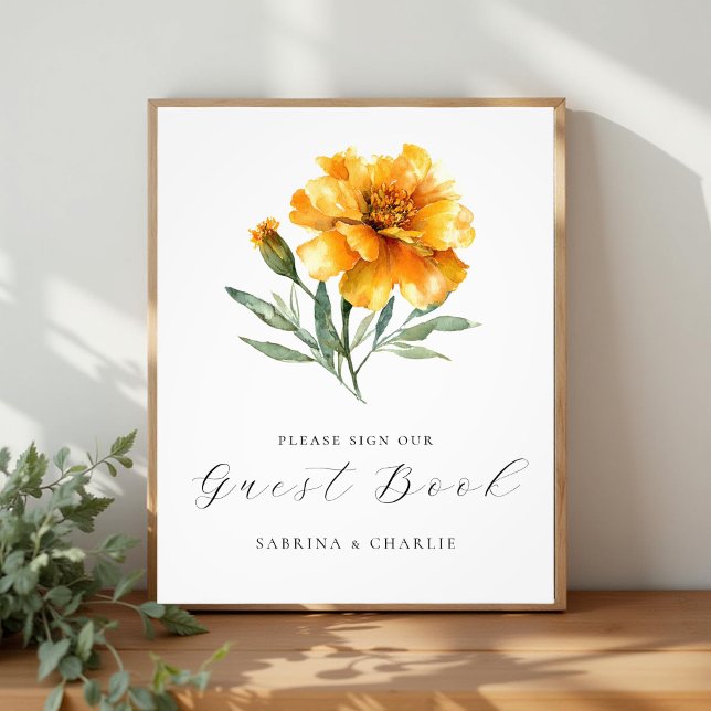 Foto Marigold Yellow Floral Wedding Guest Book Sign (Subido por el creador)