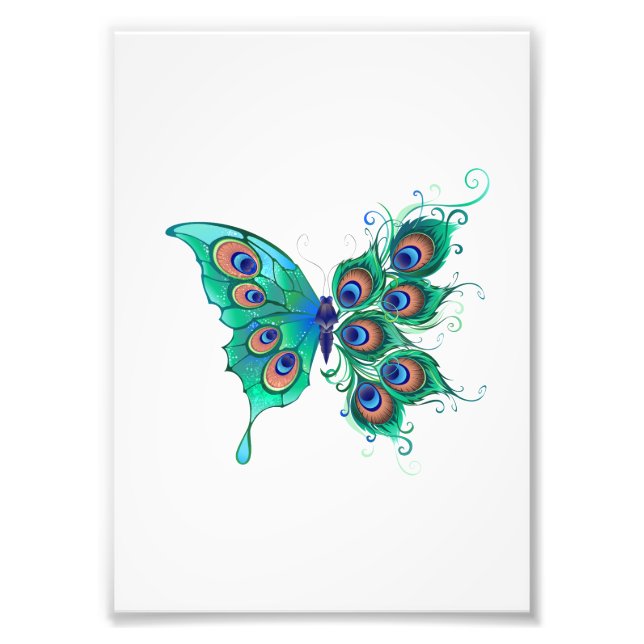 Foto Mariposa con plumas de pavo real verde (Frente)