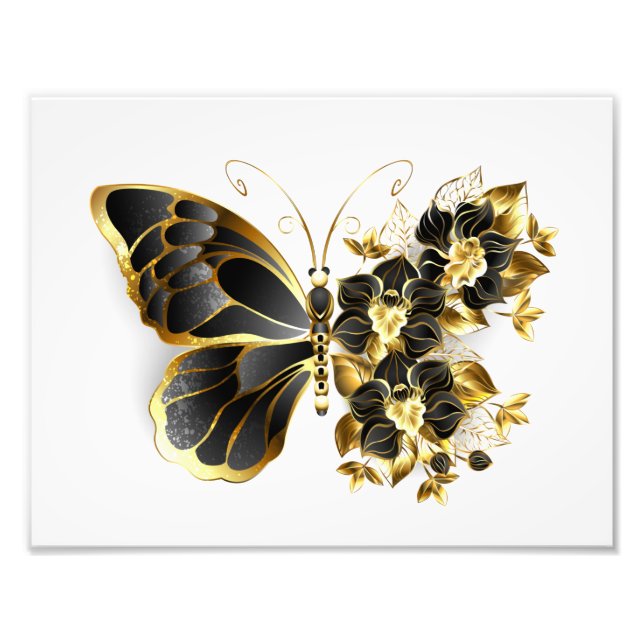 Foto Mariposa de flor de oro con orquídea negra (Frente)