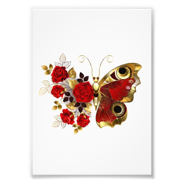 Foto Mariposa de flor roja con rosas rojas (Frente)
