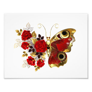 Foto Mariposa de flor roja con rosas rojas