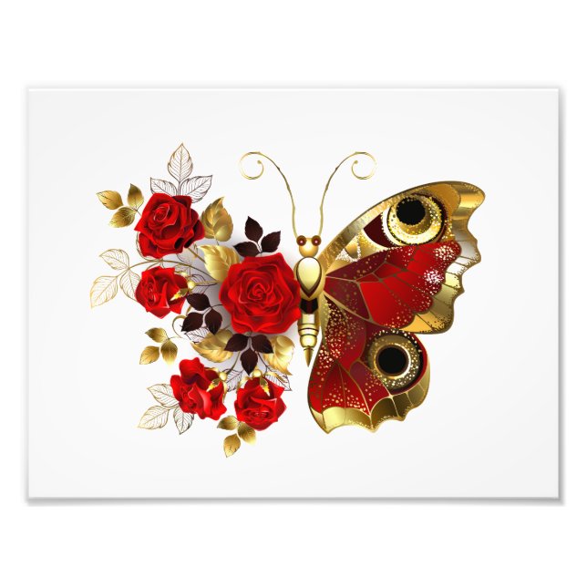 Foto Mariposa de flor roja con rosas rojas (Frente)