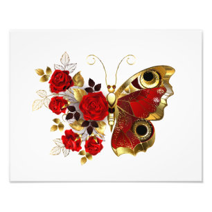 Foto Mariposa de flor roja con rosas rojas