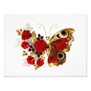 Foto Mariposa de flor roja con rosas rojas