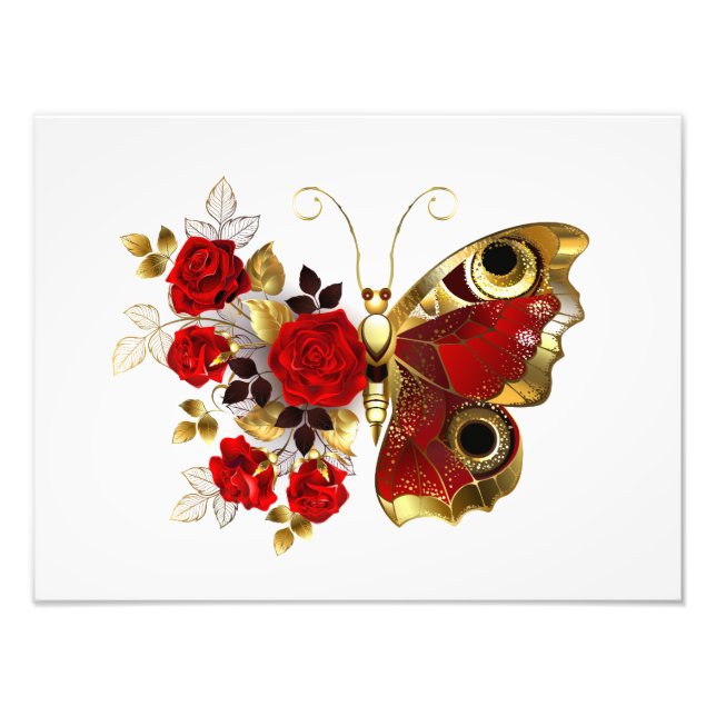 Foto Mariposa de flor roja con rosas rojas (Frente)