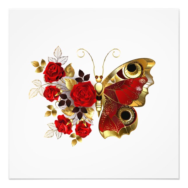 Foto Mariposa de flor roja con rosas rojas (Frente)