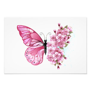 Foto Mariposa de flores con Sakura rosa