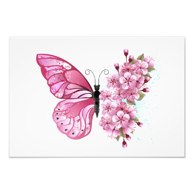 Foto Mariposa de flores con Sakura rosa (Frente)
