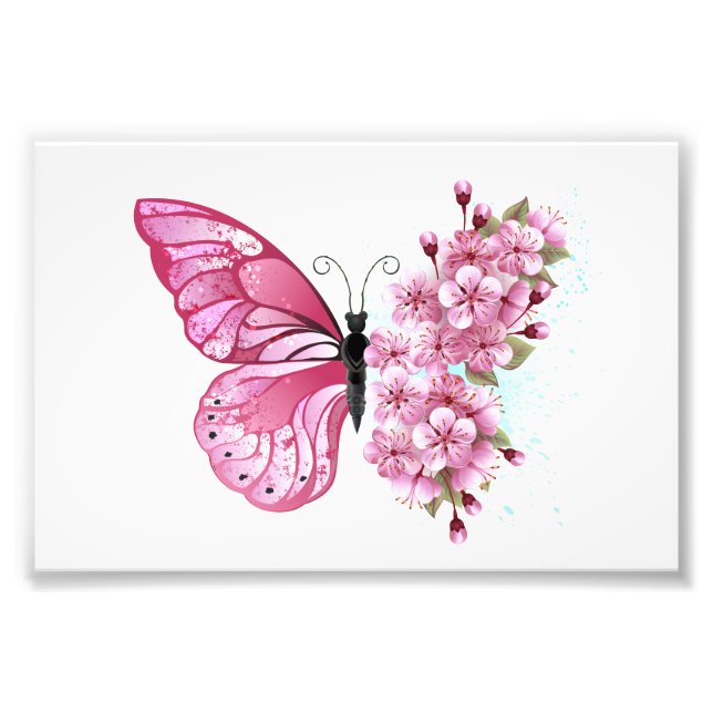 Foto Mariposa de flores con Sakura rosa (Frente)