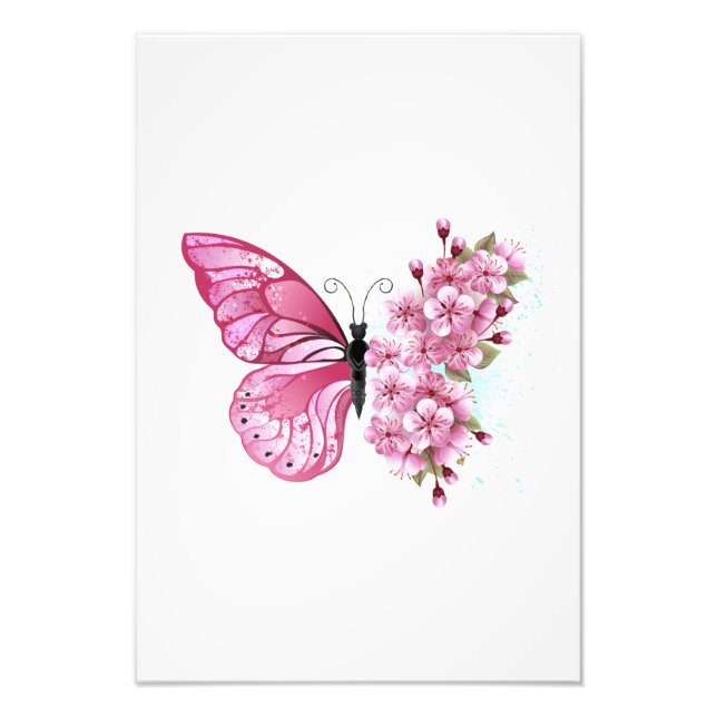 Foto Mariposa de flores con Sakura rosa (Frente)