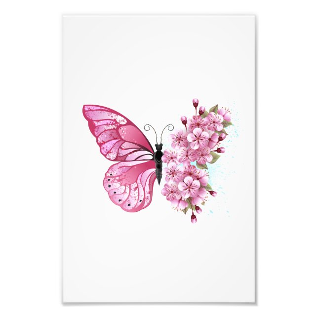 Foto Mariposa de flores con Sakura rosa (Frente)