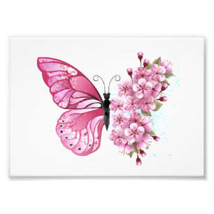 Foto Mariposa de flores con Sakura rosa