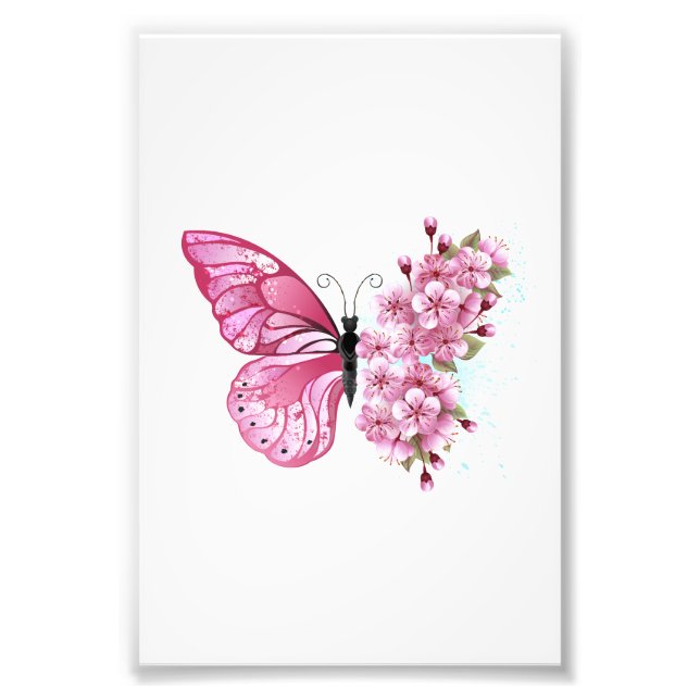 Foto Mariposa de flores con Sakura rosa (Frente)