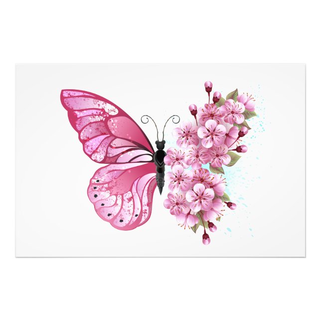 Foto Mariposa de flores con Sakura rosa (Frente)