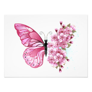 Foto Mariposa de flores con Sakura rosa