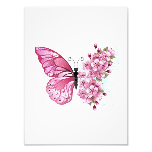 Foto Mariposa de flores con Sakura rosa (Frente)