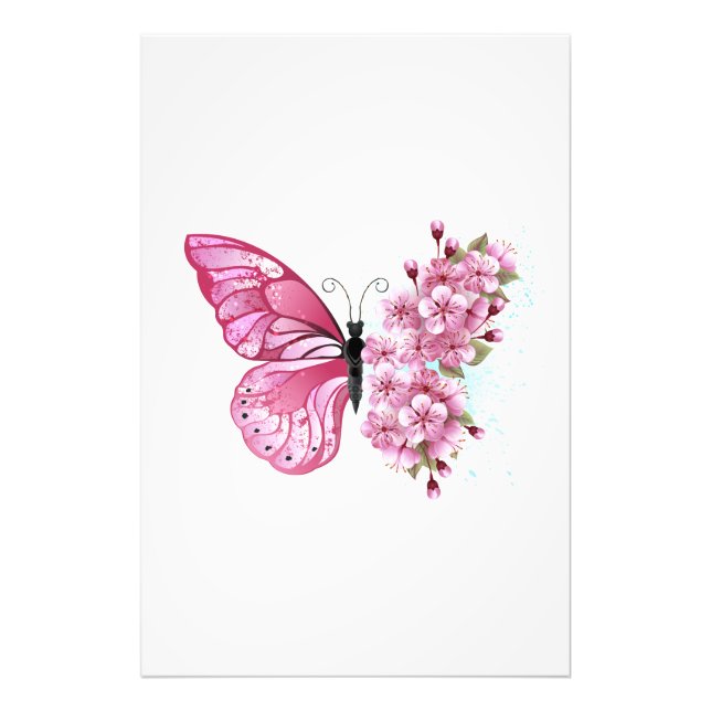 Foto Mariposa de flores con Sakura rosa (Frente)