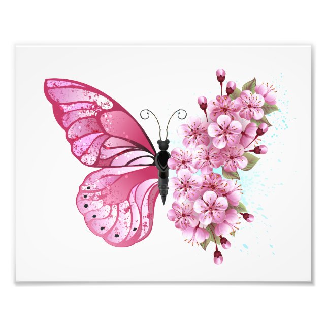 Foto Mariposa de flores con Sakura rosa (Frente)