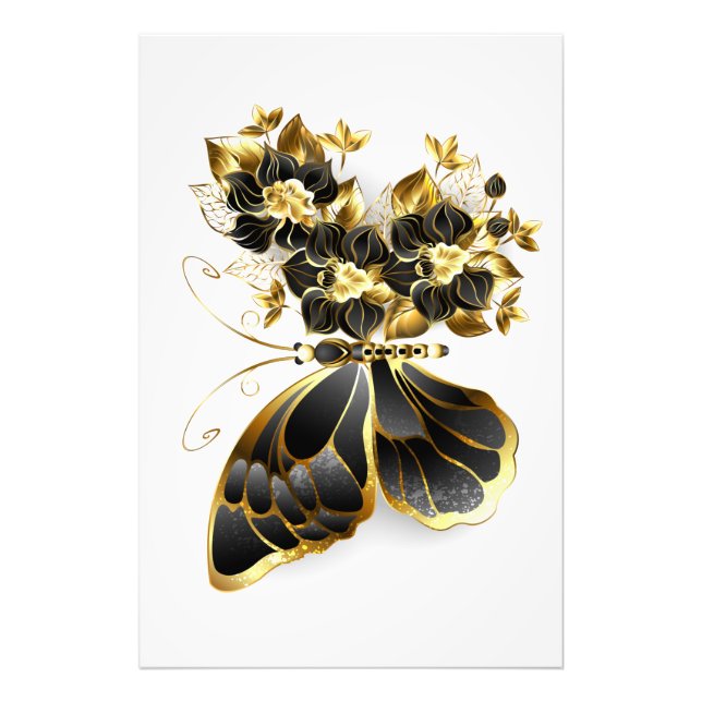 Foto Mariposa de flores de oro con orquídea negra (Frente)