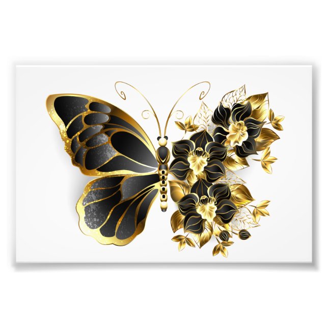 Foto Mariposa de flores de oro con orquídea negra (Frente)