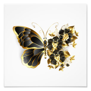 Foto Mariposa de flores de oro con orquídea negra