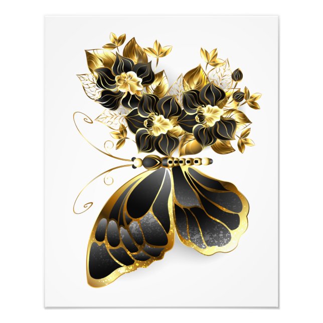 Foto Mariposa de flores de oro con orquídea negra (Frente)