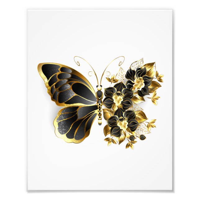 Foto Mariposa de flores de oro con orquídea negra (Frente)