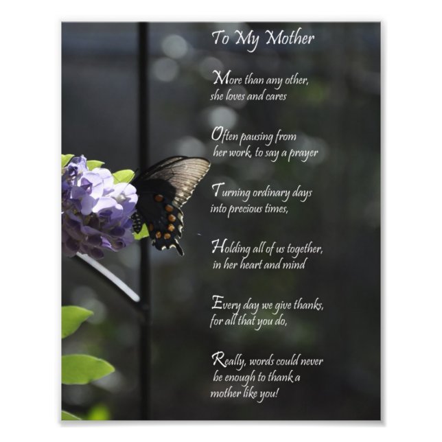 Foto Mariposa Encantadora "A Mi Madre" Gracias Poetilla (Frente)